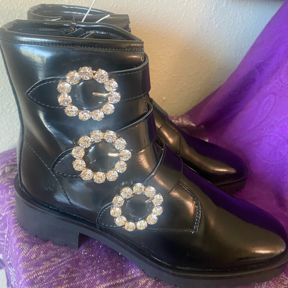 Elegant Black Women's Boots with Crystal Accents
